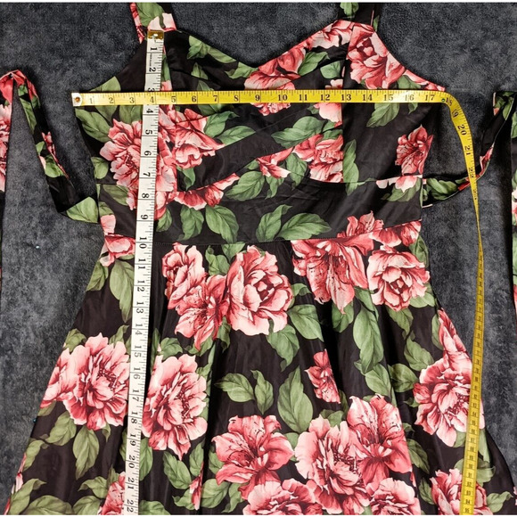 Stella Morgan Dress Size 8 Black Pink Rose Floral Fit Flare Party Cocktail - Picture 4 of 9